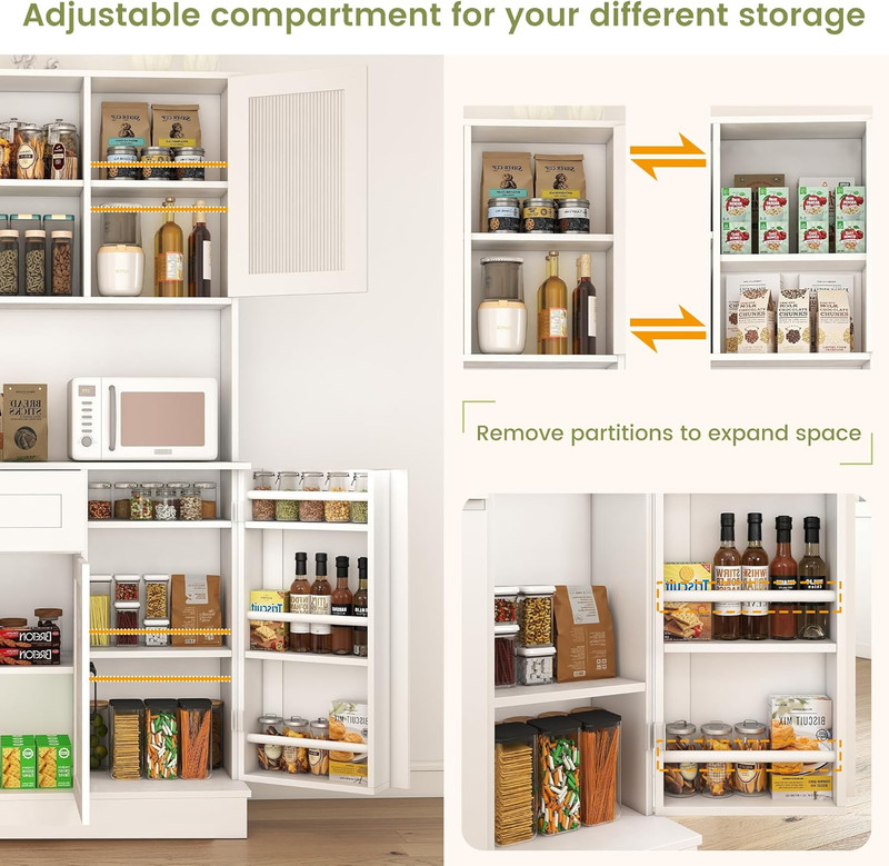 Pantry Cabinet, White Kitchen Storage Cabinet with 4 Doors and Shelves, Kitchen gallery