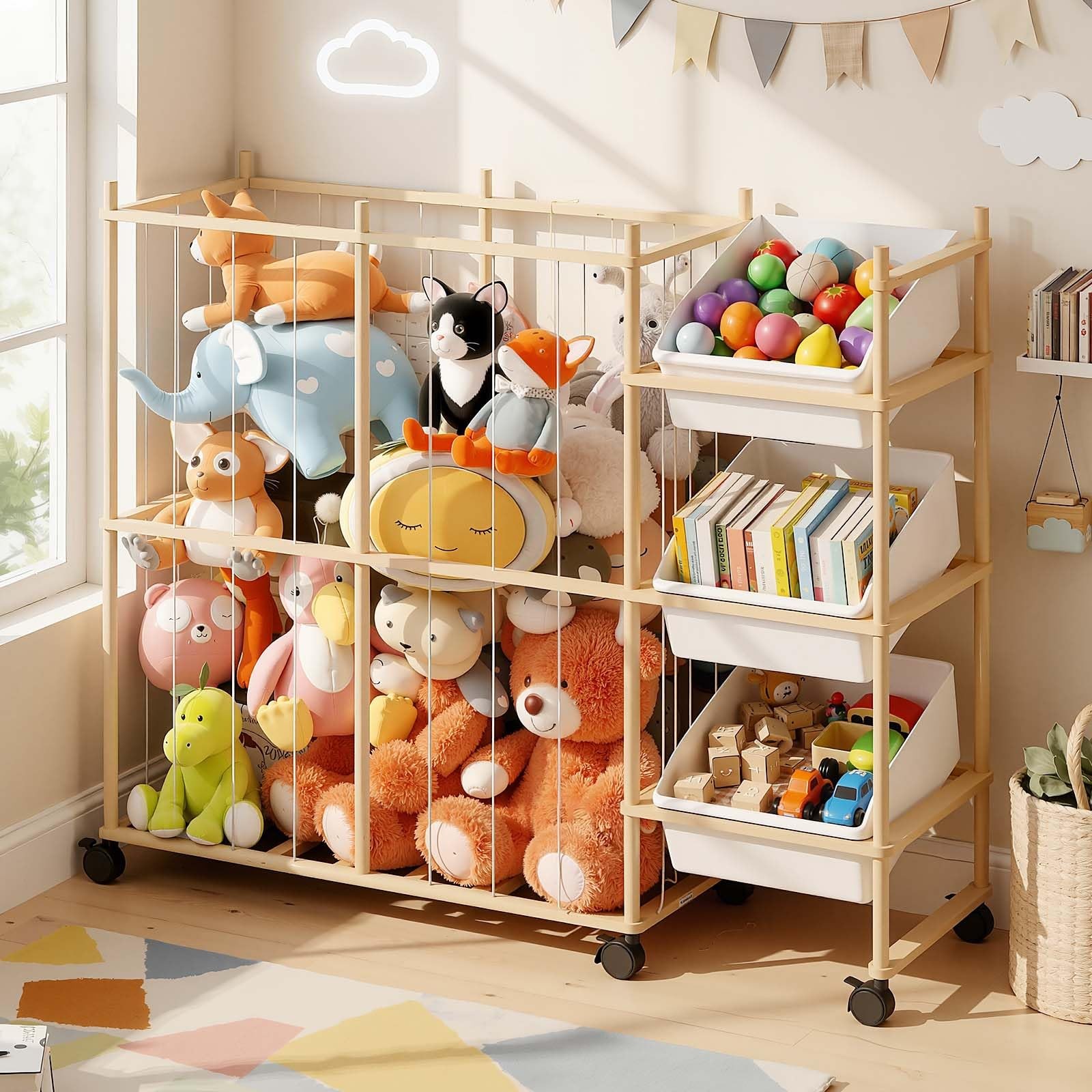 Toy Storage Organizer with 3 Removable Bins, Kids Storage Toy Shelf Organizer gallery