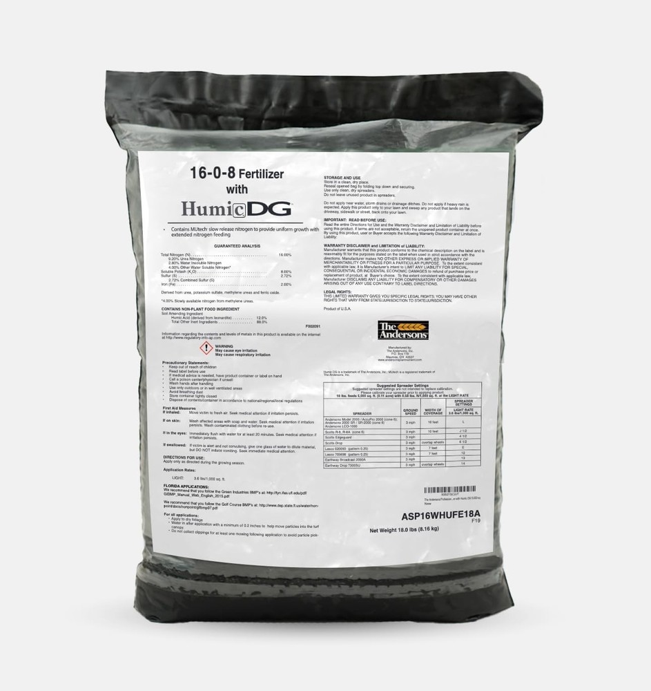 Andersons PGF 16-0-8 Fertilizer with Humic DG, 18lb Granular Nitrogen Lawn