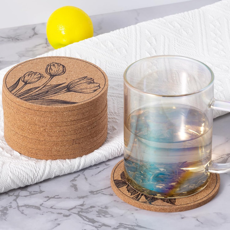 12 Pack Cork Coasters Round Absorbent Drink Pads Decorative Patterns Home Set gallery