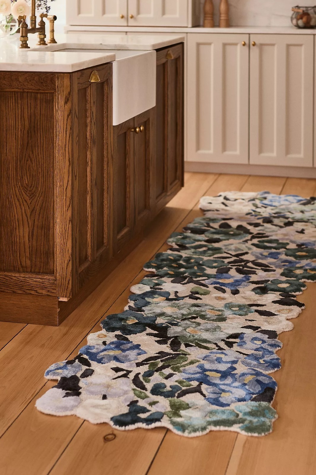 Hand-Tufted Floral Wool Viscose Rug Blue Green Ivory Modern Runner Carpet gallery