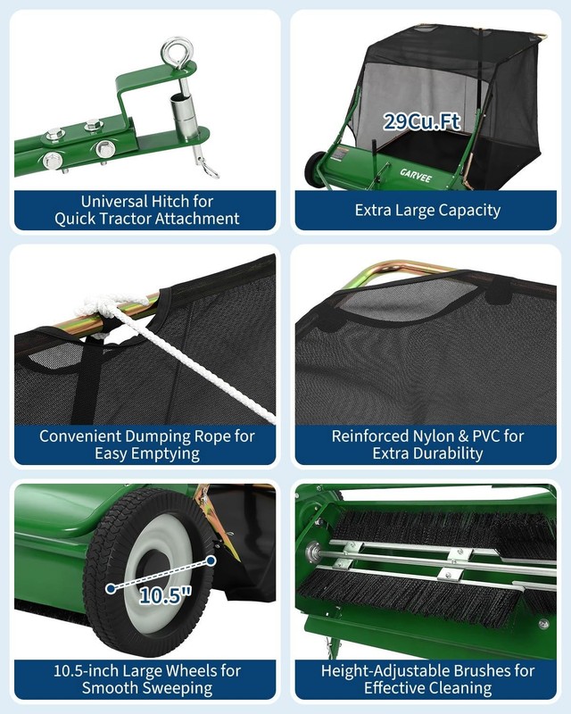 44'' Tow Behind Lawn Sweeper Pull Behind Lawn Sweeper w/ 29 Cu.Ft Leaf Collector gallery
