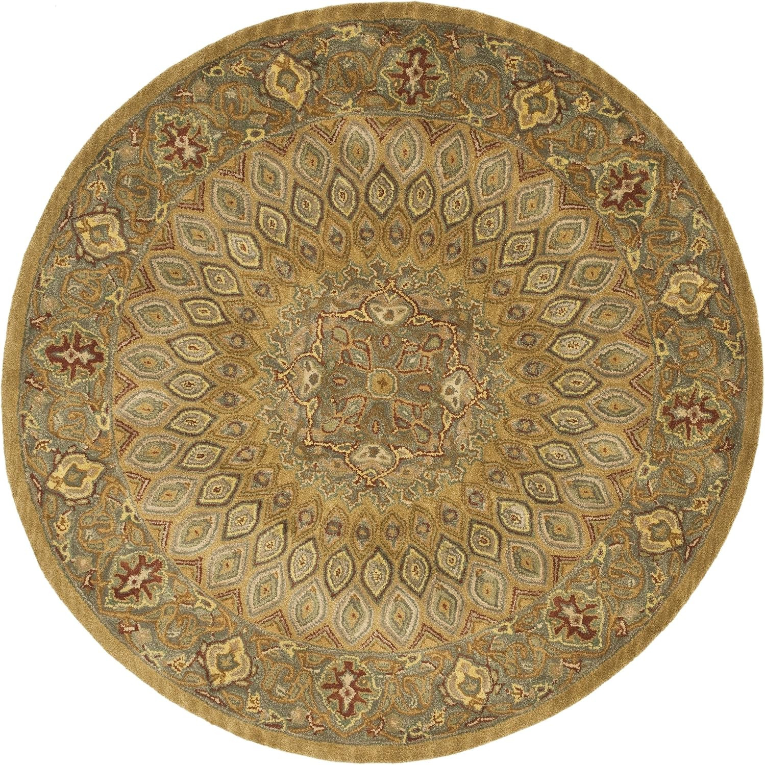 Handmade 8' Round Light Brown/Grey Premium Wool Oriental Area Rug gallery