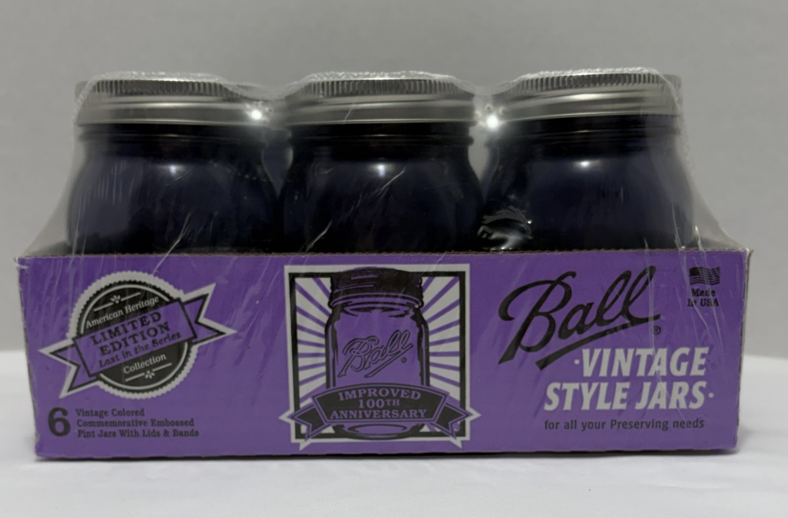 6 BALL PURPLE LIMITED EDITION AMERICAN HERITAGE 100TH ANNIVERSARY MASON JARS MIP gallery