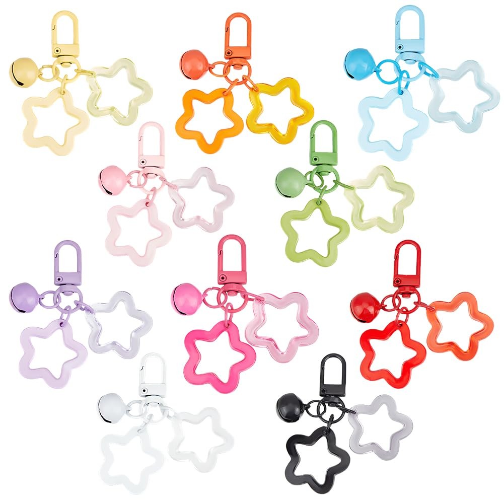 Beebeecraft 10Pcs 10 Colors Acrylic Star Keychain Stars Keychains 6.7cm, #2 gallery