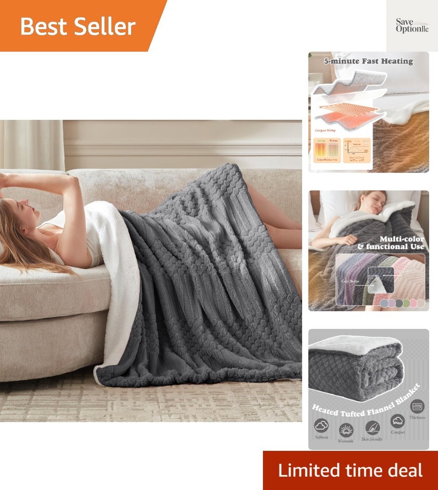 Tufted Heated Blanket Throw Size- Fast Warming with 6 Heat Settings & 4 Hours...