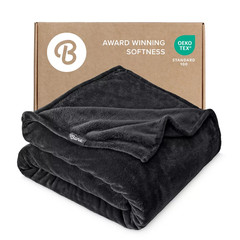 Bare Home XL Throw Fleece Blanket Solid Black Ultra Soft Microplush 50″ x 70″