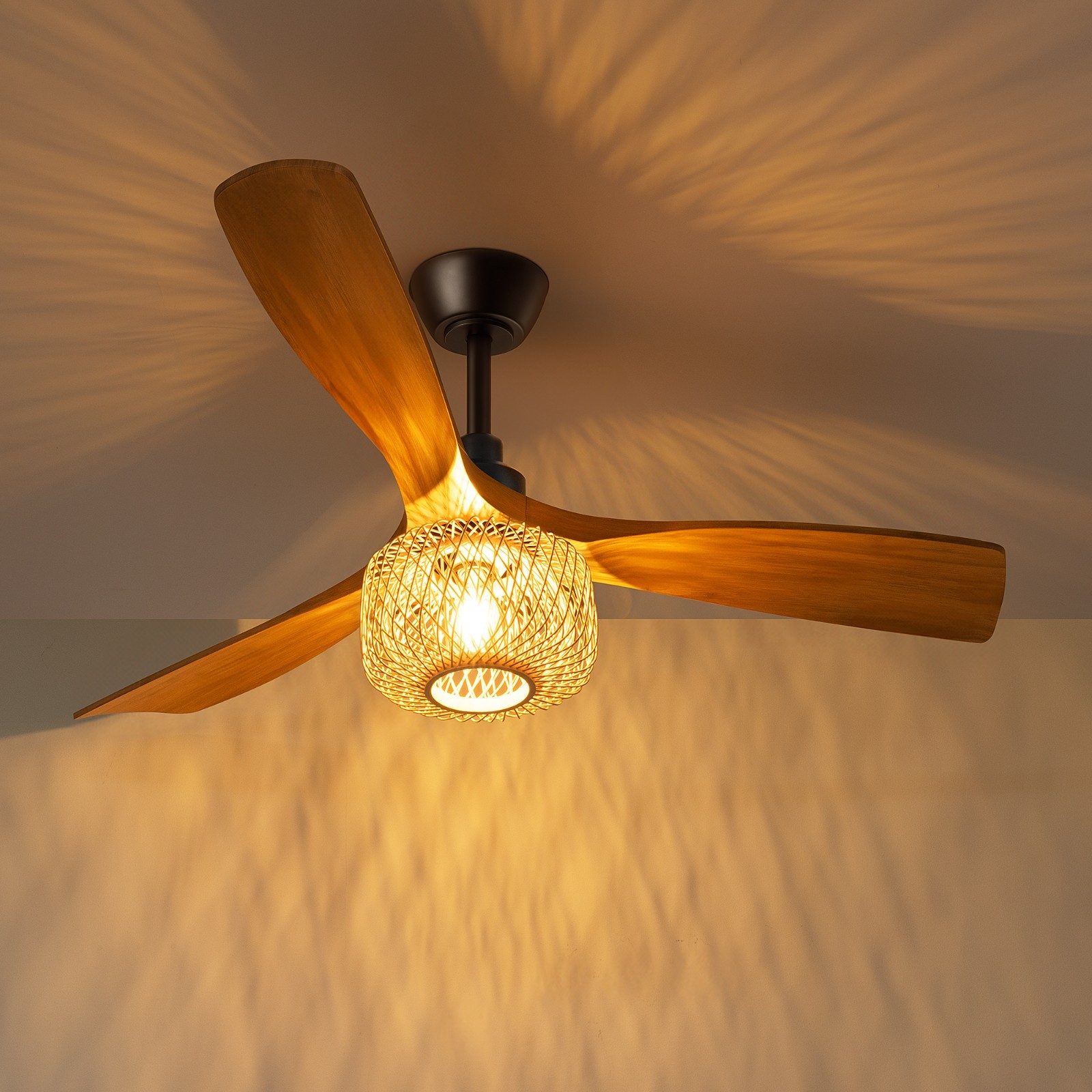 EDISHINE 52" Boho Ceiling Fan with Remote, Bamboo Shade, 6-Speed Reversible DC gallery