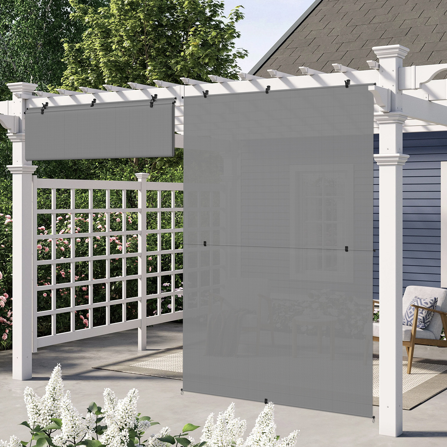 Gray Foldable Shade Cordless Roller Blind Patio Porch Gazebo Office UV Blocking gallery