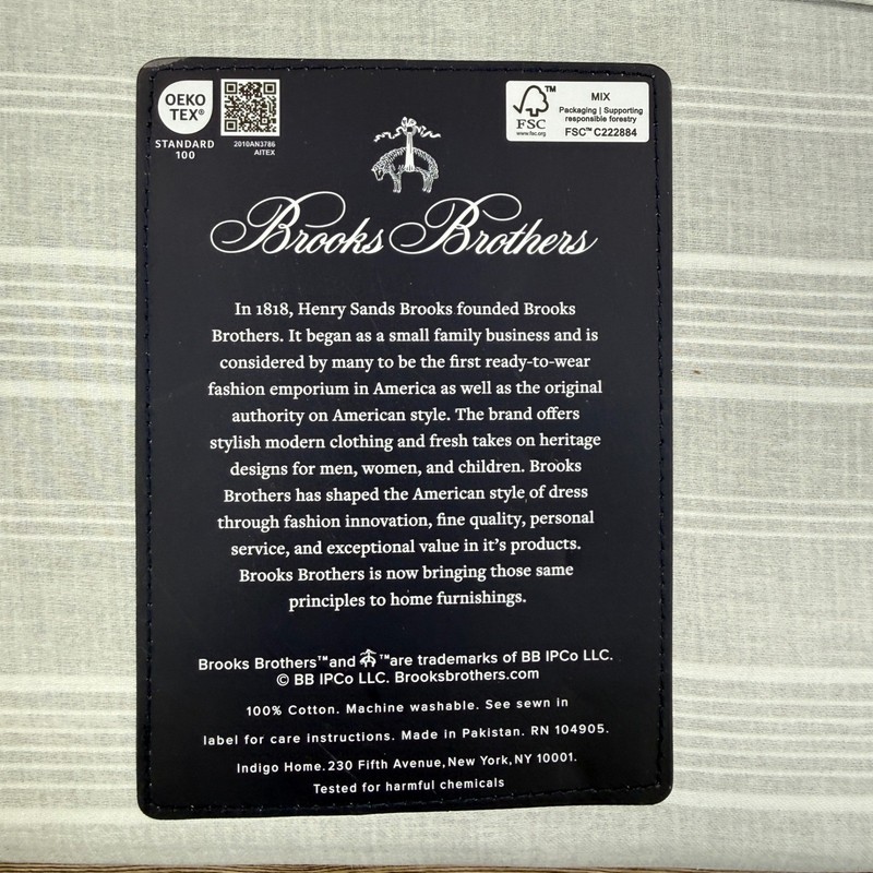 Brooks Brothers King Sheet Set Grey White Stripe 100% Cotton 4pc NEW gallery