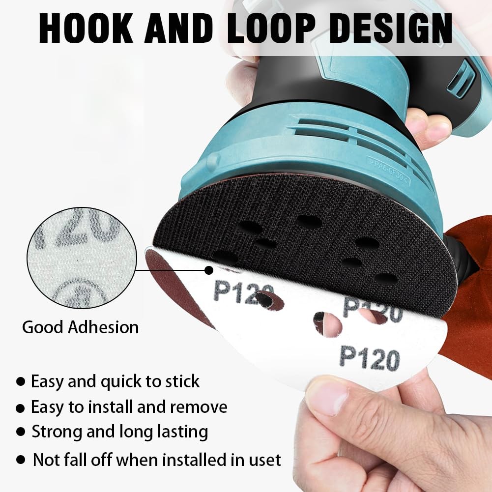 52 Pack 5 Inch 8-Hole Hook and Loop Sanding Discs Sandpaper Red Round 60 gallery
