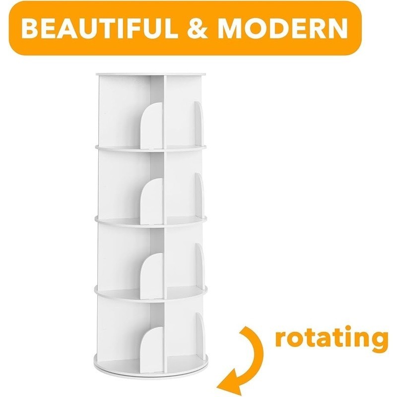 Rotating Bookshelf Tower Space Saving 4-Tier Book Organizer Home Office New gallery