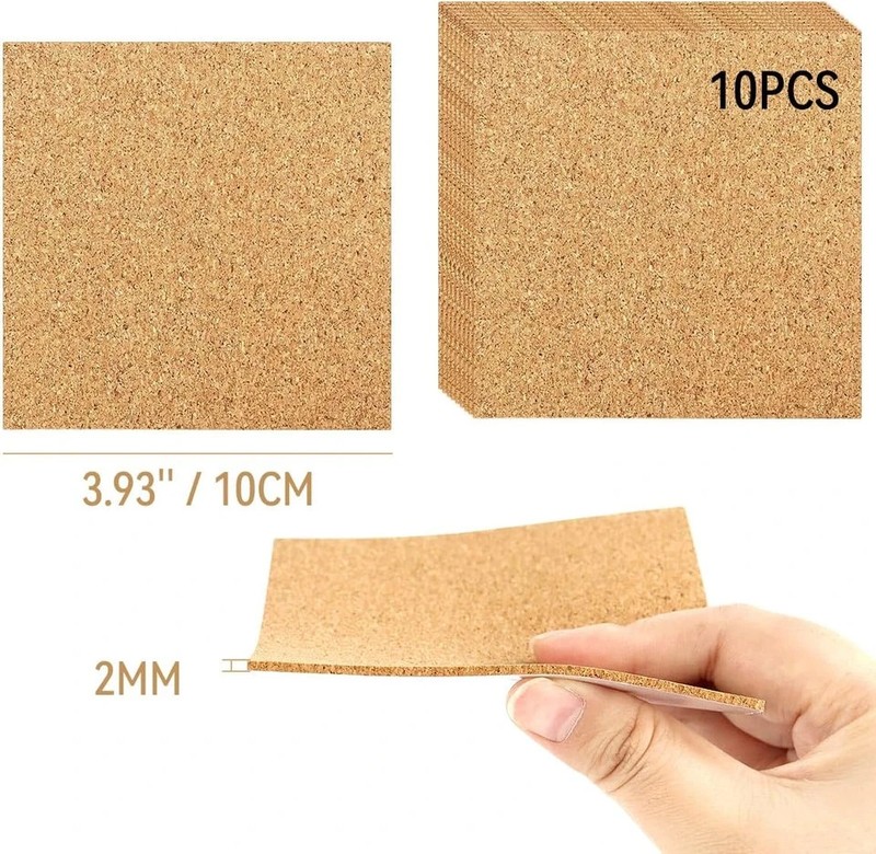 10 Pack Sheets Cork Coasters 4" Self-Adhesive Mats for DIY Coasters Craft Access gallery