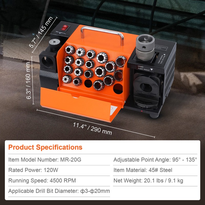 MR-20G Drill Bits Sharpener 3-20mm Bits Grinder Sharpener & 18 Collets gallery