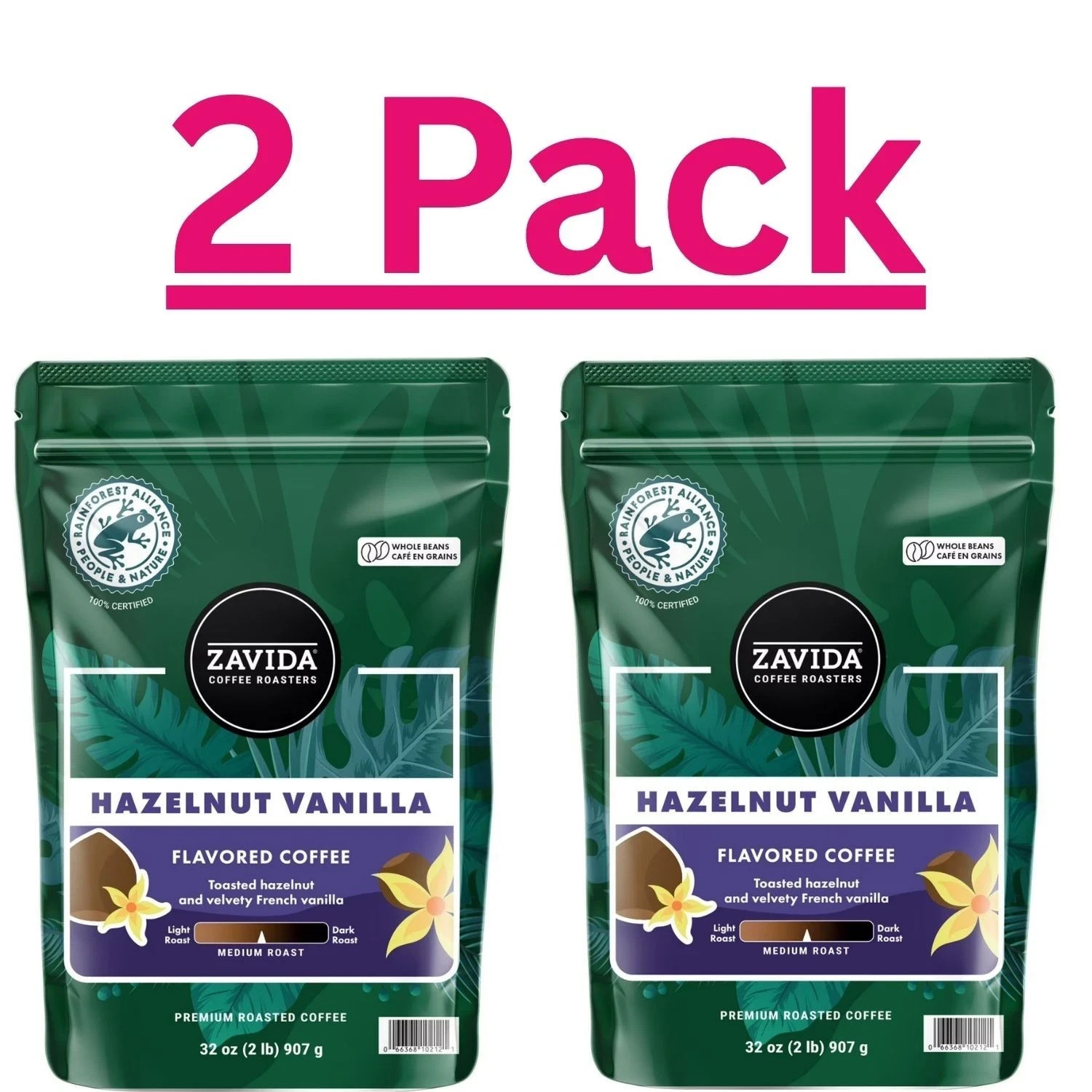 2 Pack - Zavida Coffee Whole Bean Coffee, Hazelnut Vanilla, 32 oz. FREE SHIPPING gallery