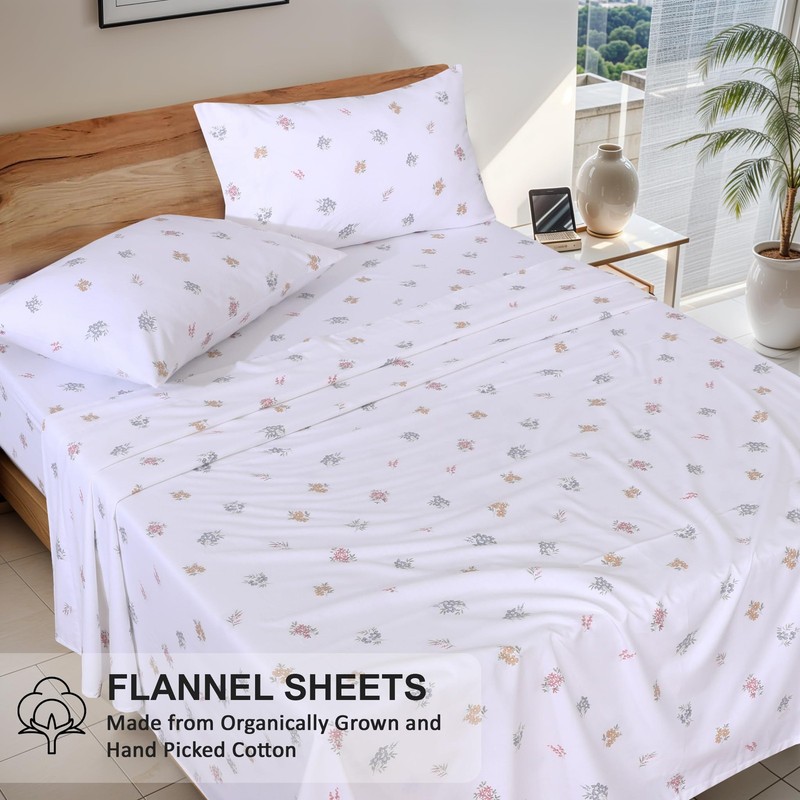 RUVANTI Flannel Sheets Queen Size - GOTS Certified 100% Organic Queen, Floral gallery