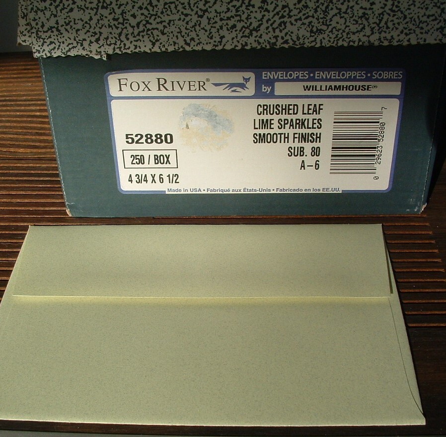 A6 Envelopes, 4 3/4 x 6 1/2, Spring Green Sparkle, Gummed Square Flap gallery
