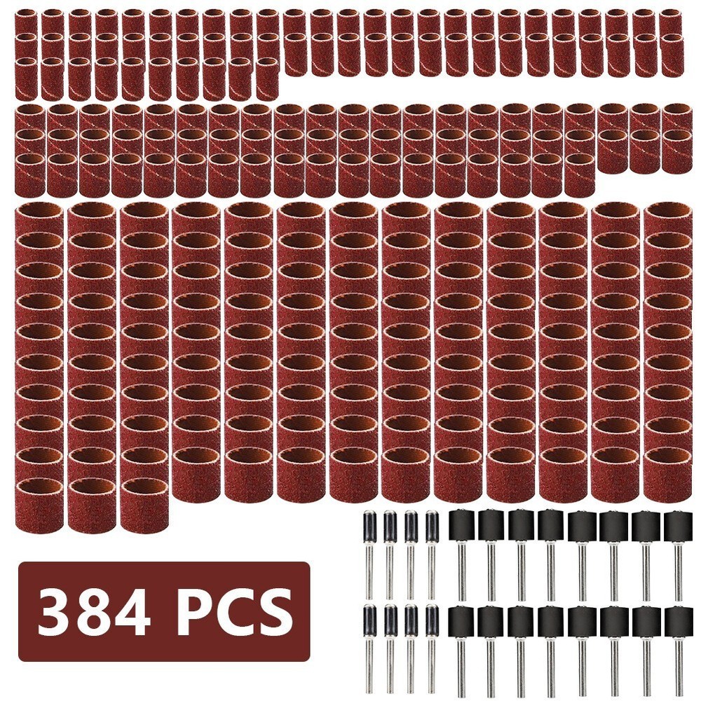 Sanding Drum Kit 384Pcs Sanding Sleeves with Mandrels for Dremel Rotary Tool