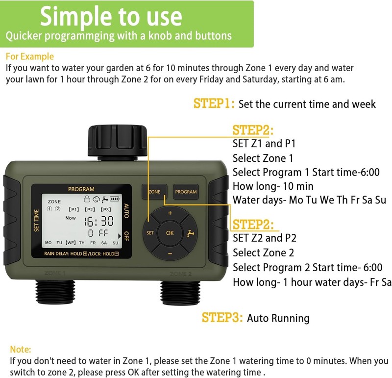 Sprinkler Timer 2 Zone Water Timer Outdoor Irrigation with Rain Delay for Garden gallery