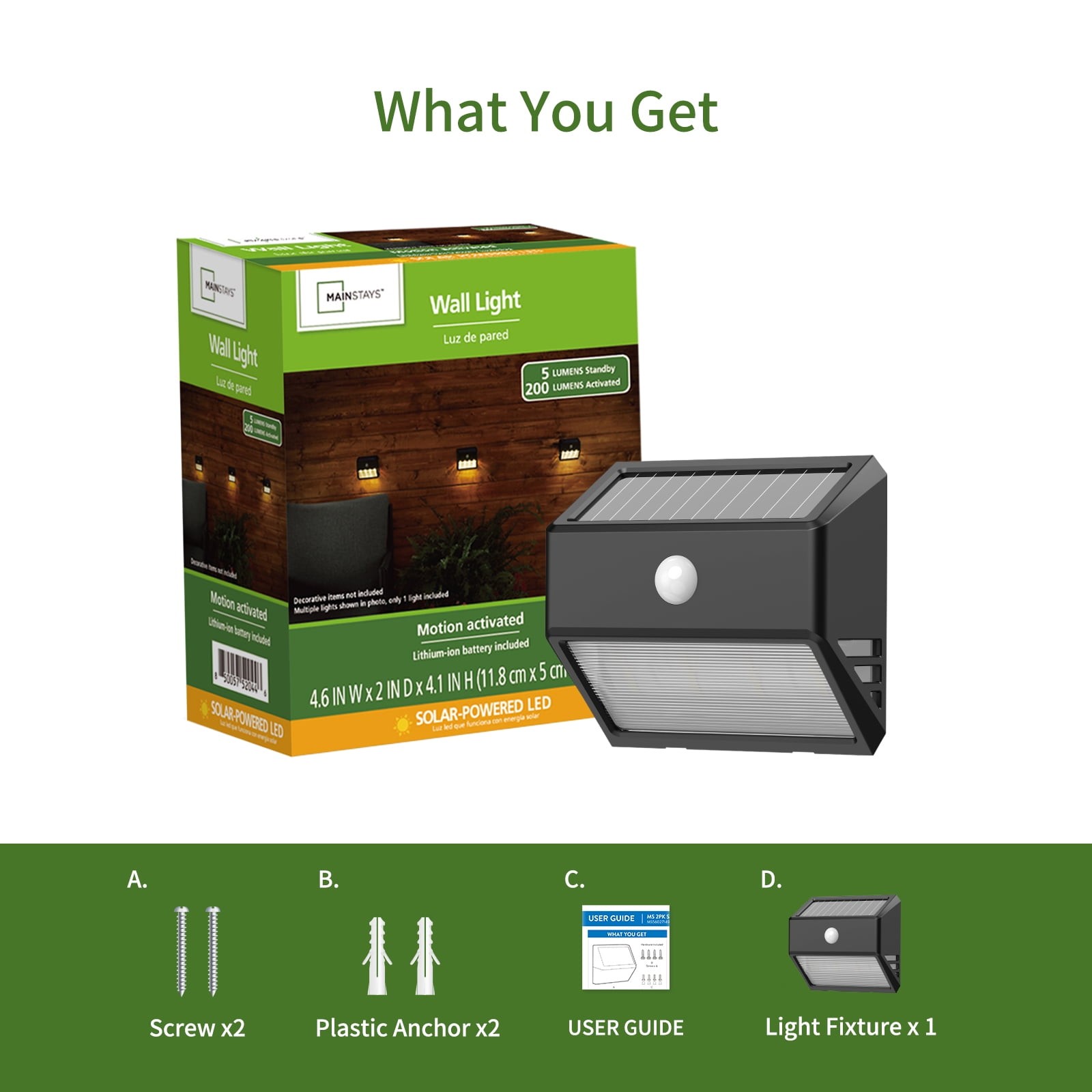 200 Lumen Mainstays LED Solar Motion Activated Outdoor Security Light gallery