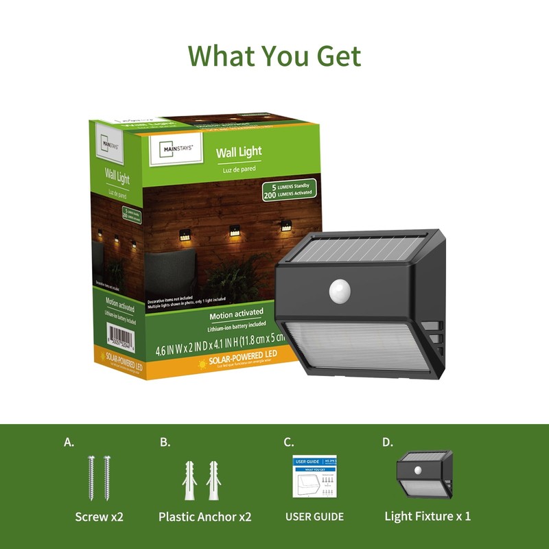 Solar Powered Motion Sensor Wall Light Mainstays 200 Lumens Outdoor gallery