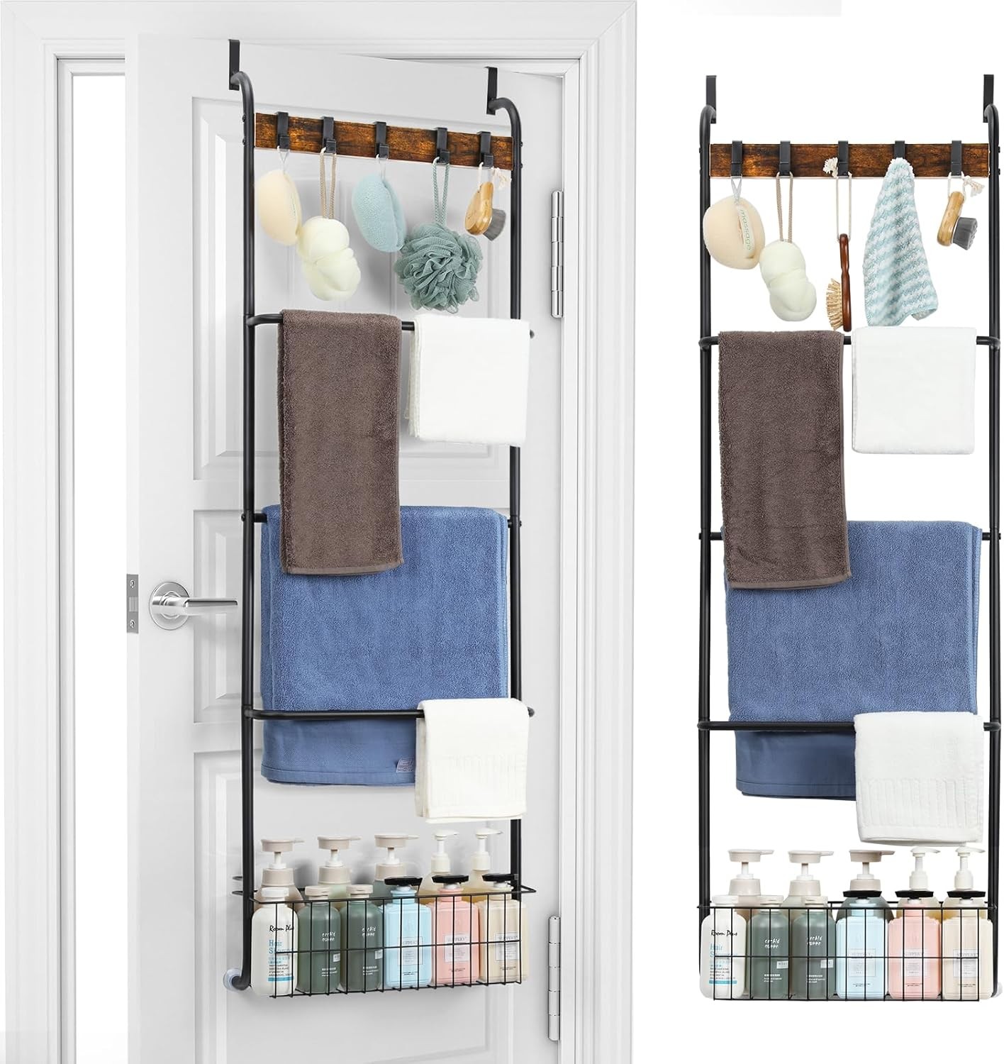 5 Tier Over The Door Towel Rack Hanging Towel Bar Basket Bathroom Back of Door gallery