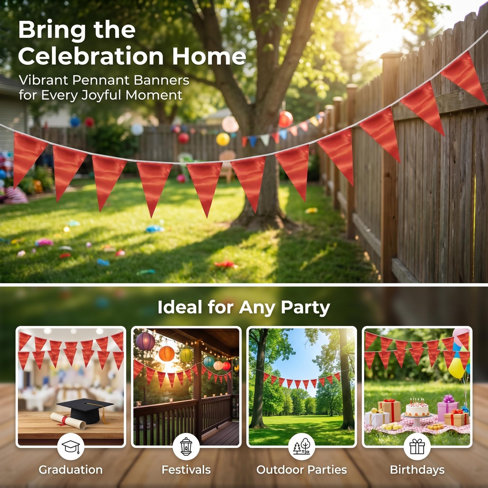 40M/130FT Red Triangle Pennant Banner Flag Metallic Fabric Bunting Garland fo... gallery