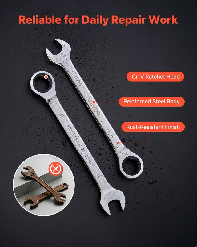 VEVOR Combination Wrench Set Ratcheting Wrench Set 26-Piece SAE Metric Repairs gallery