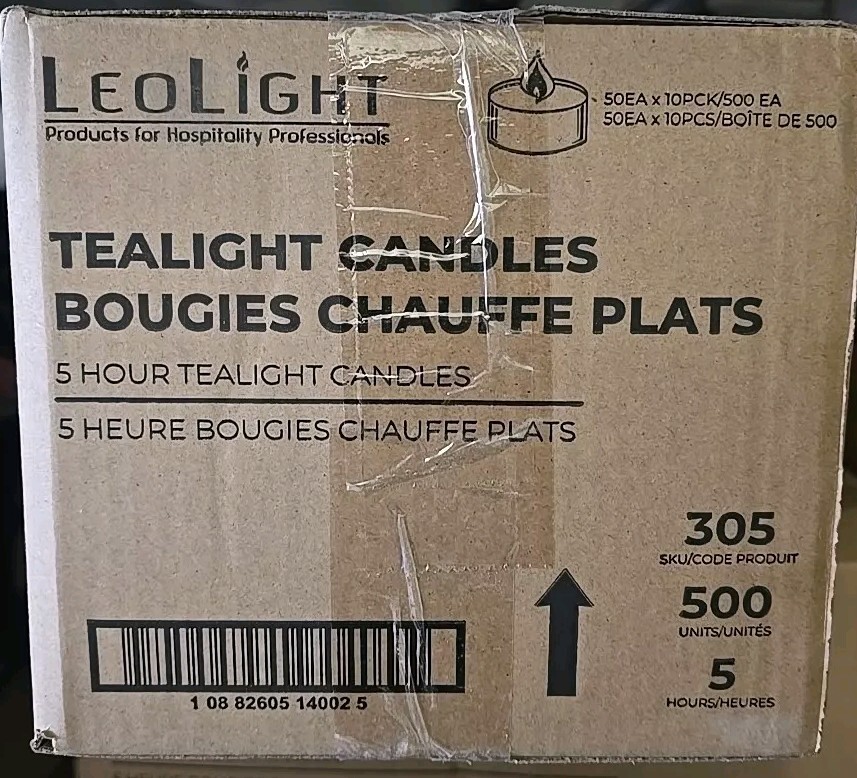500 Leolight 5 Hour Long Burning Unscented Tea Light Wax Candles White Full Box gallery