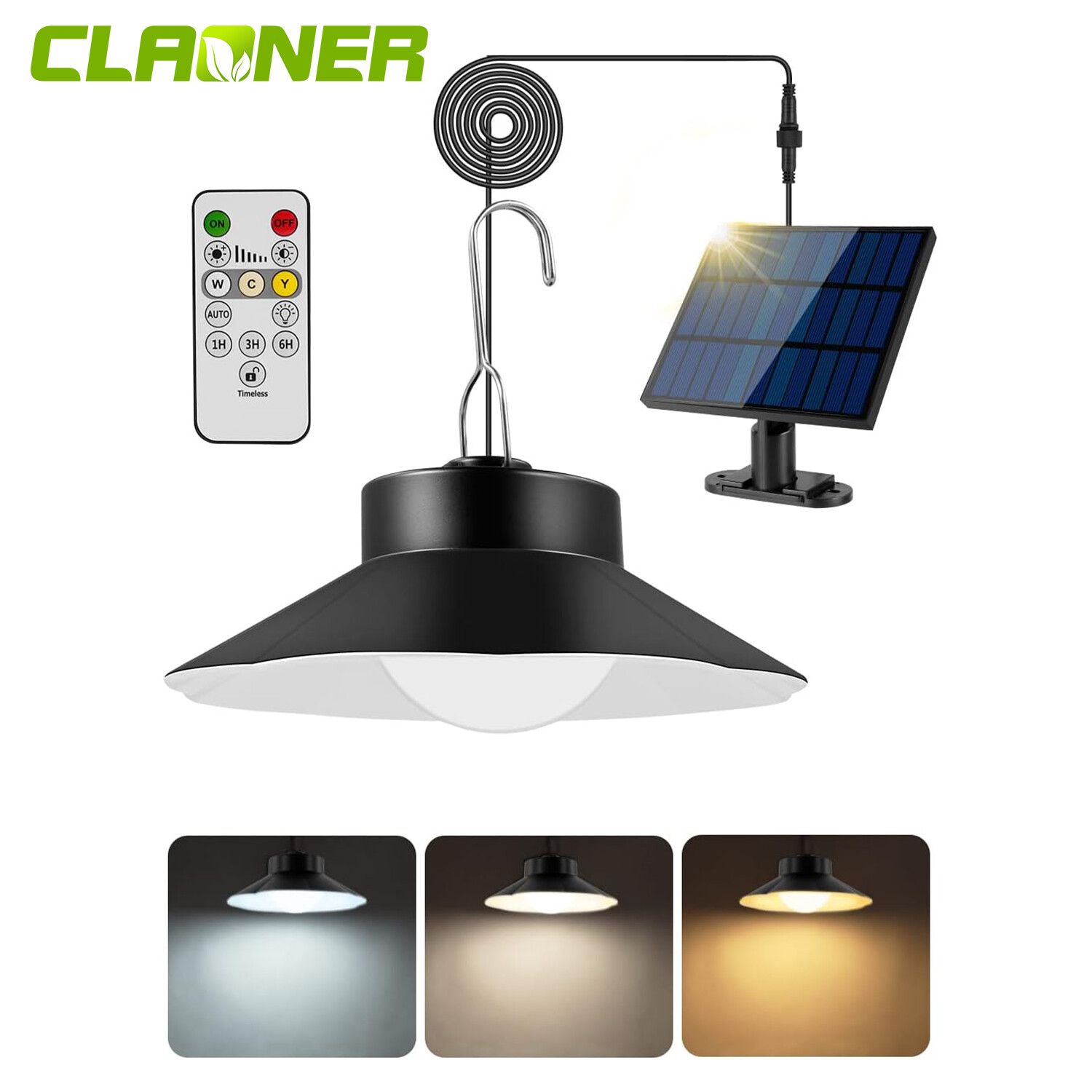 CLAONER Solar Pendant Lights Outdoor Indoor Dusk to Dawn Solar Powered Shed Lamp gallery