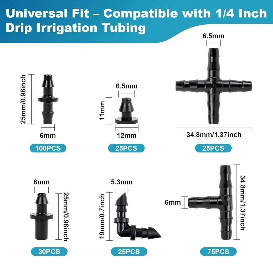 280 Pcs Irrigation Fittings Kit, Drip Irrigation Barbed Connectors 1/4'' Tubing gallery