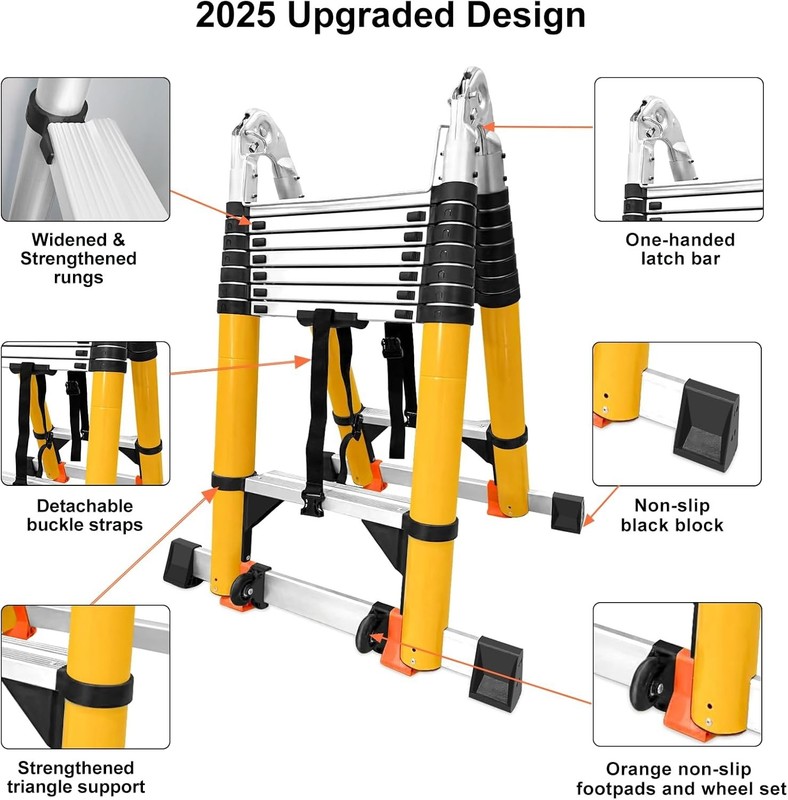 Telescoping Ladder A Frame, 20 Ft Compact Aluminum Extension Telescopic Step gallery