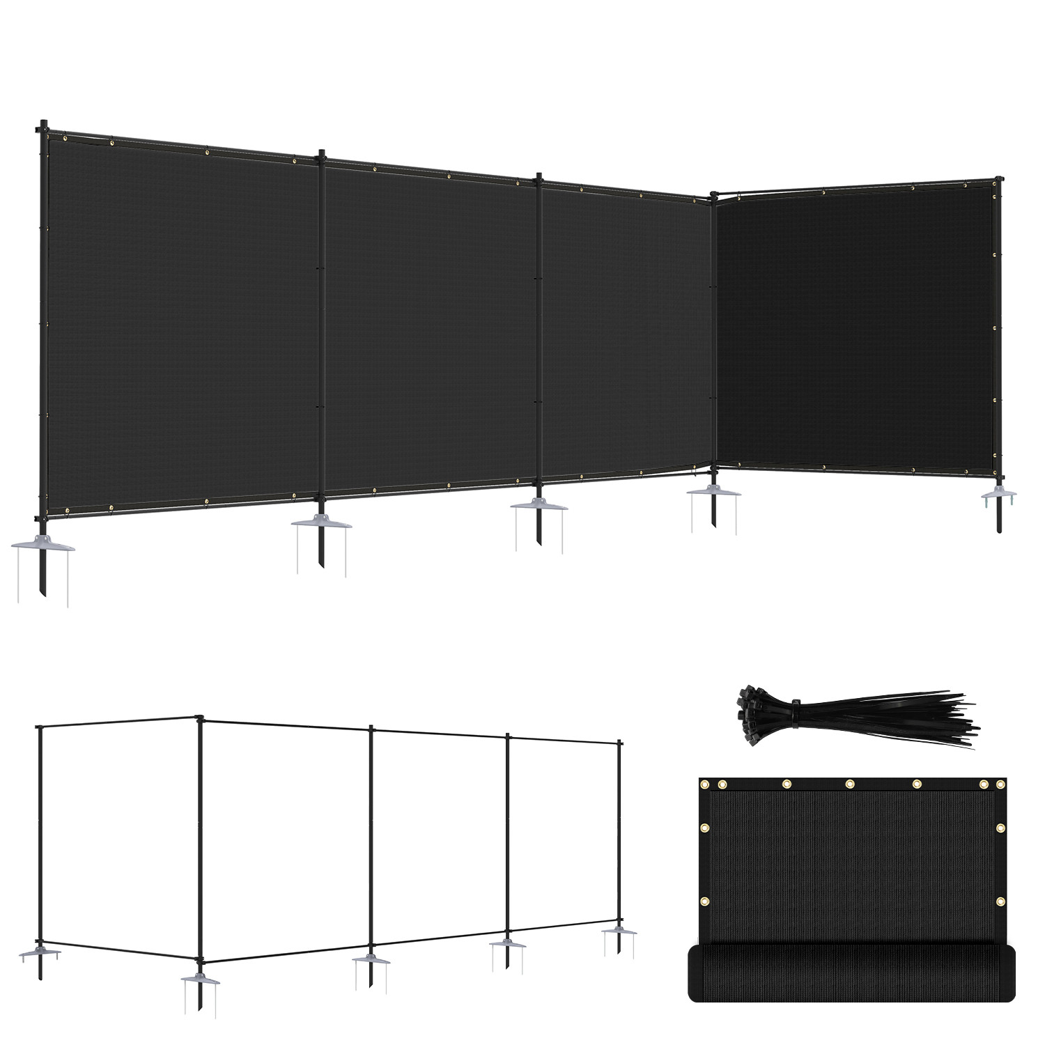 6ft Tall Black Fence Privacy Screen With Iron Poles for Outdoor Garden Pool Yard gallery