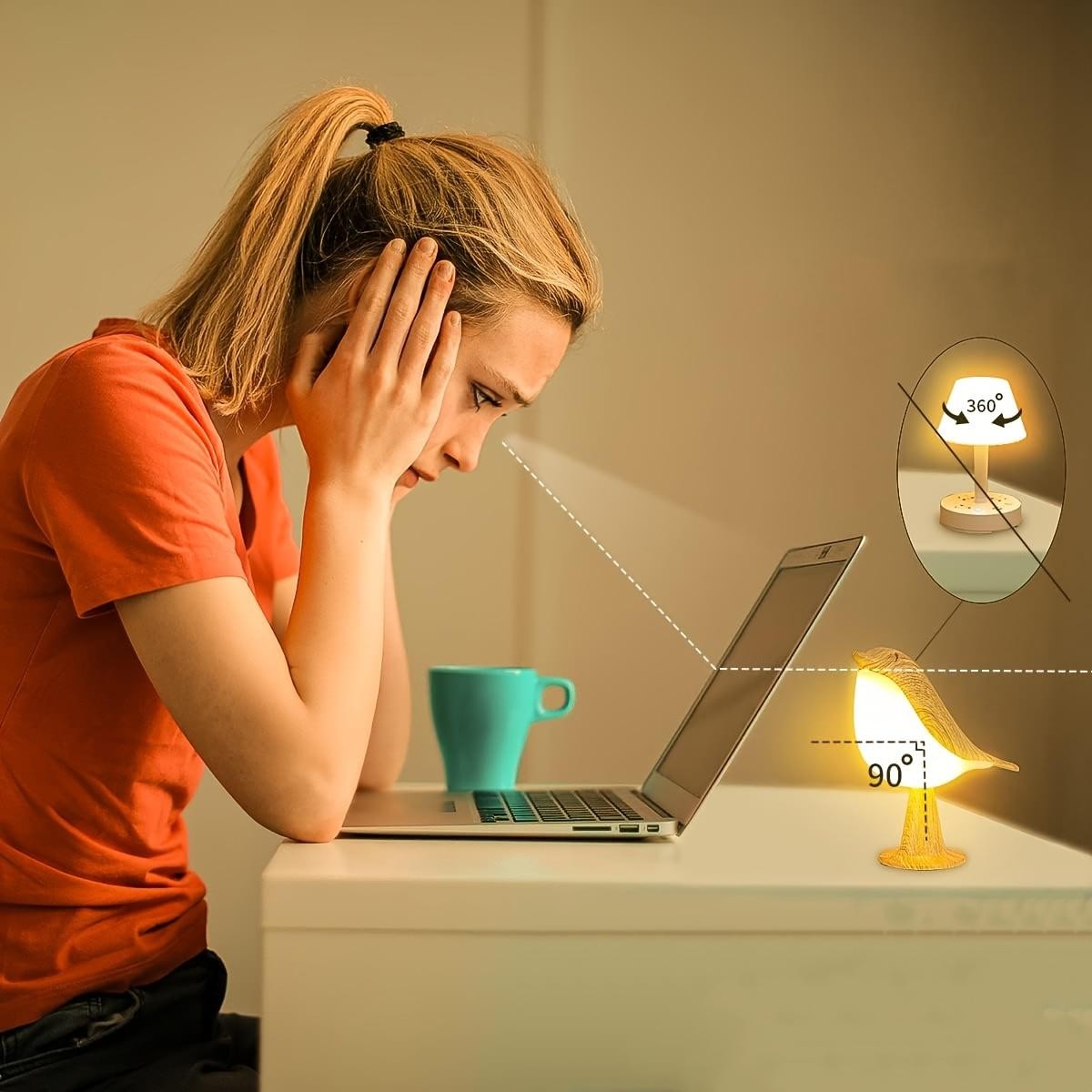 1pc LED Touch-control Bird Lamp - Art Deco, 3-levels Dimmable, Usb-cordless with gallery