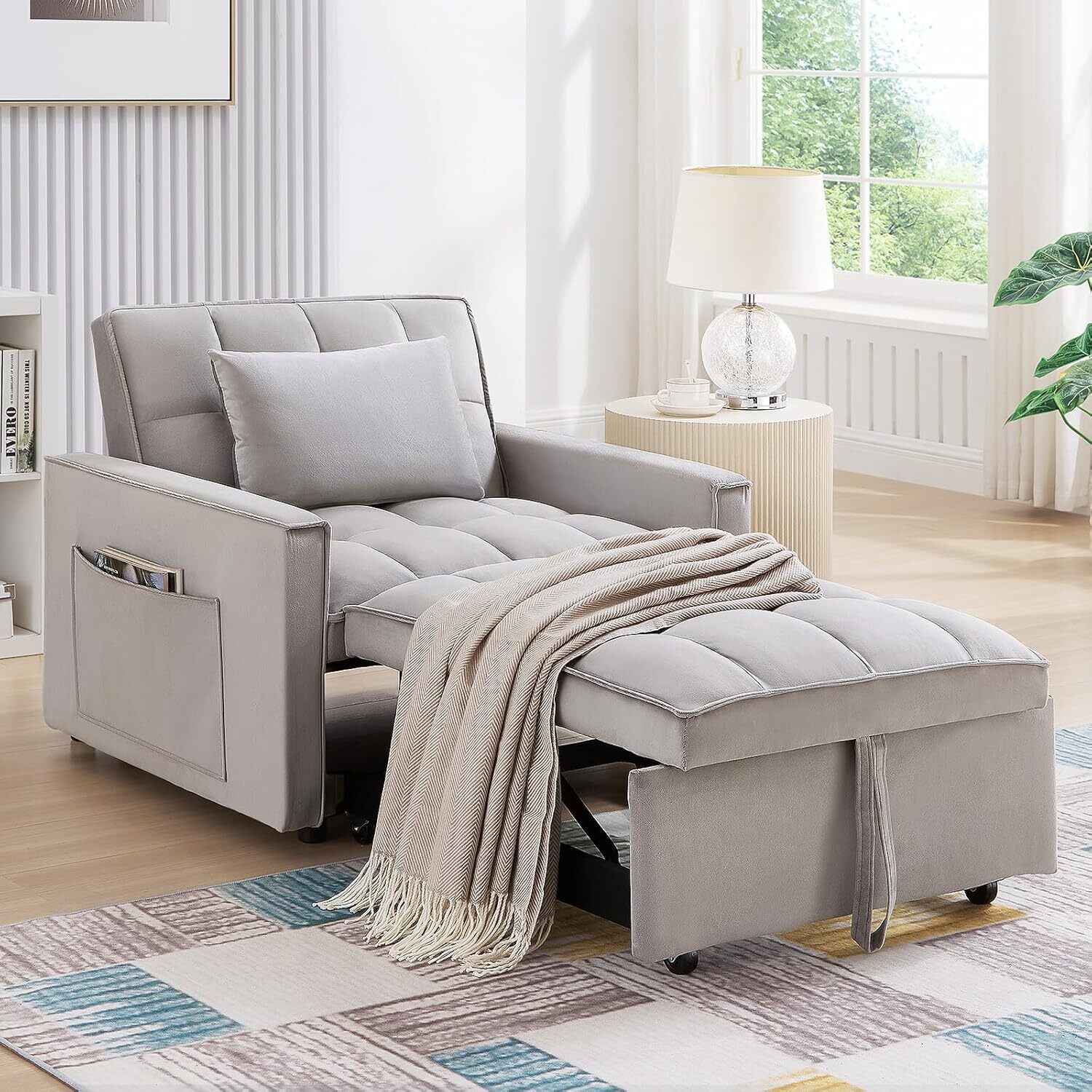3 in 1 Convertible Single Sleeper Chair Bed Modern Velvet Pull Out Sofa Bed gallery