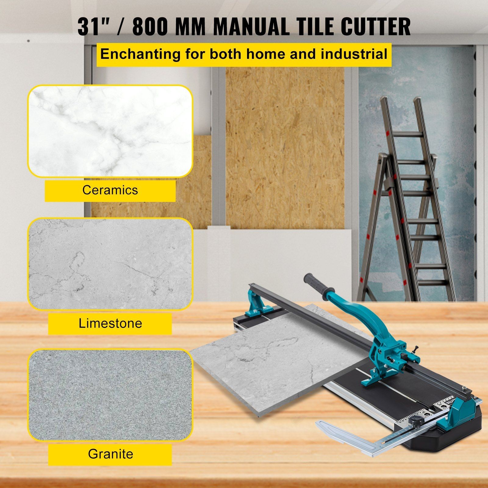 Precision 31in Tile Cutter w/ IR Laser, 6–15mm Thickness, Ergonomic Grip gallery