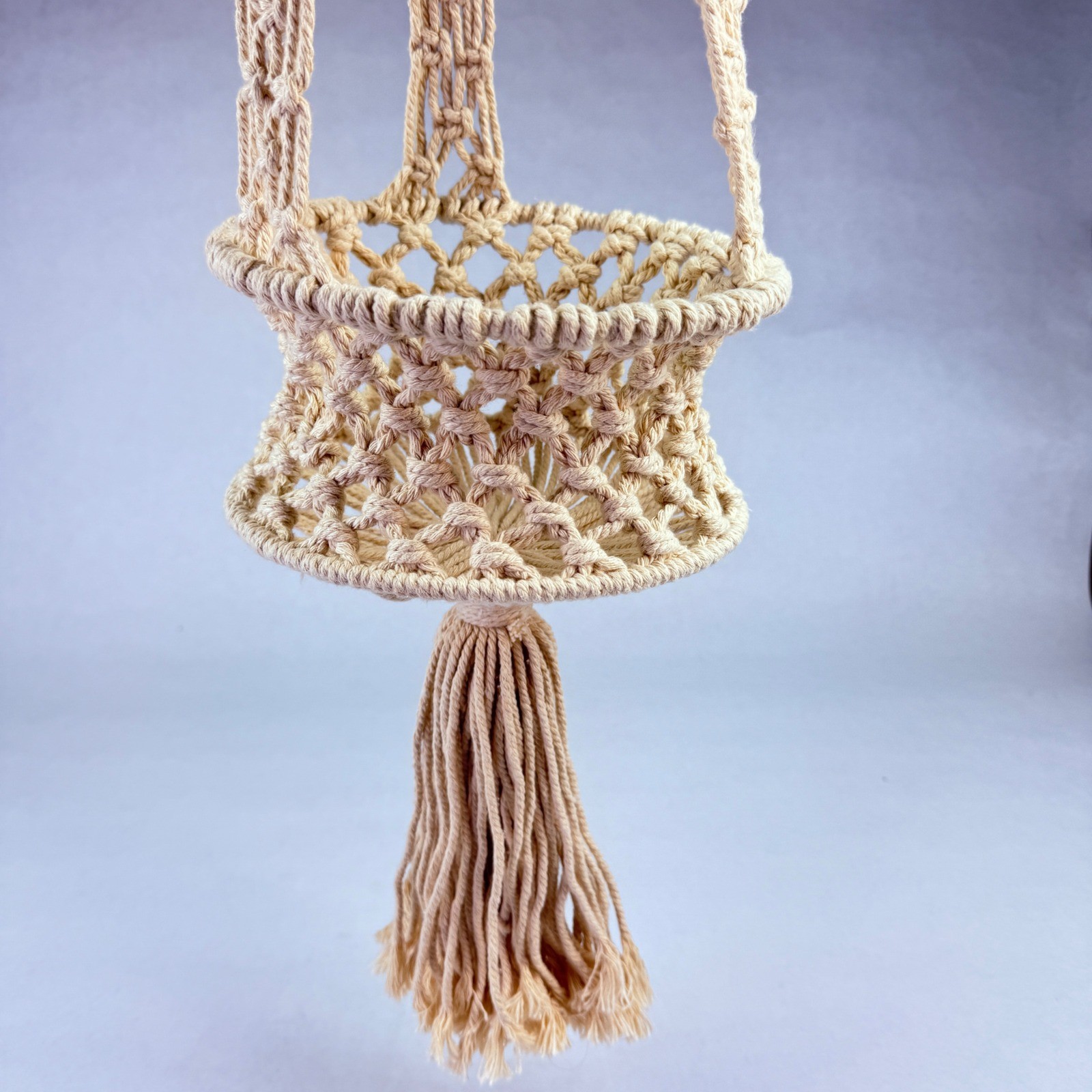 Plant Hanger VTG Style Macrame Cream Cotton Boho Tassel Hanging Planter Basket gallery