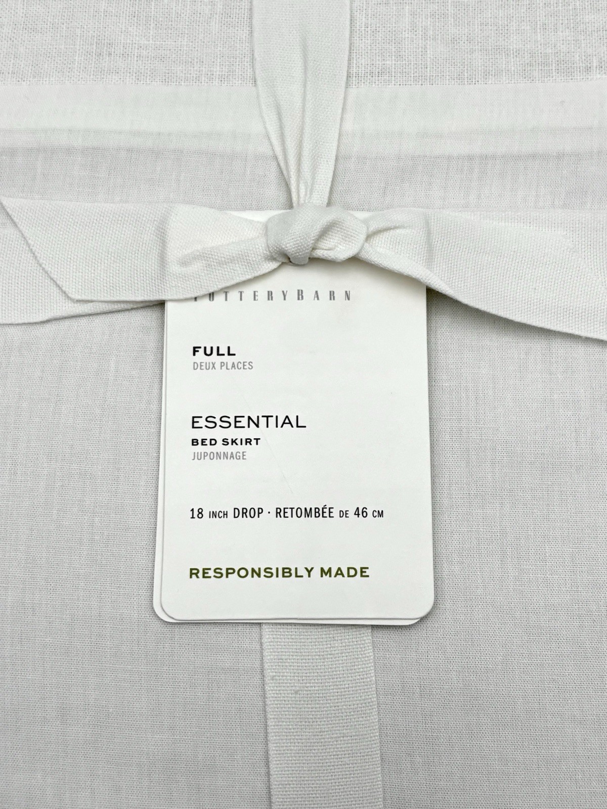 Pottery Barn Essential FULL Size Linen Cotton Blend Bed Skirt White 18” Drop NEW gallery