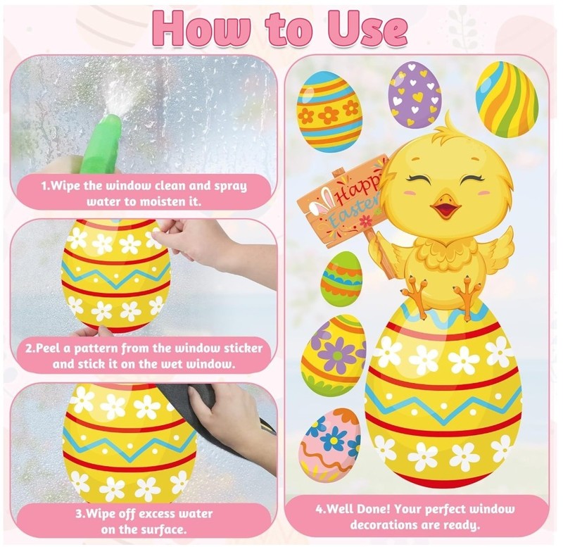 21 PCS Extra Large Easter Decorations, 2 Sheets Easter Window Clings, 15in x35in gallery