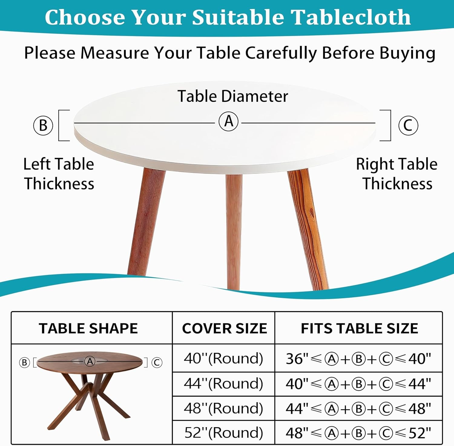 Round Fitted Tablecloth with Elastic Edge Indoor Outdoor Washable Reusable48-52" gallery