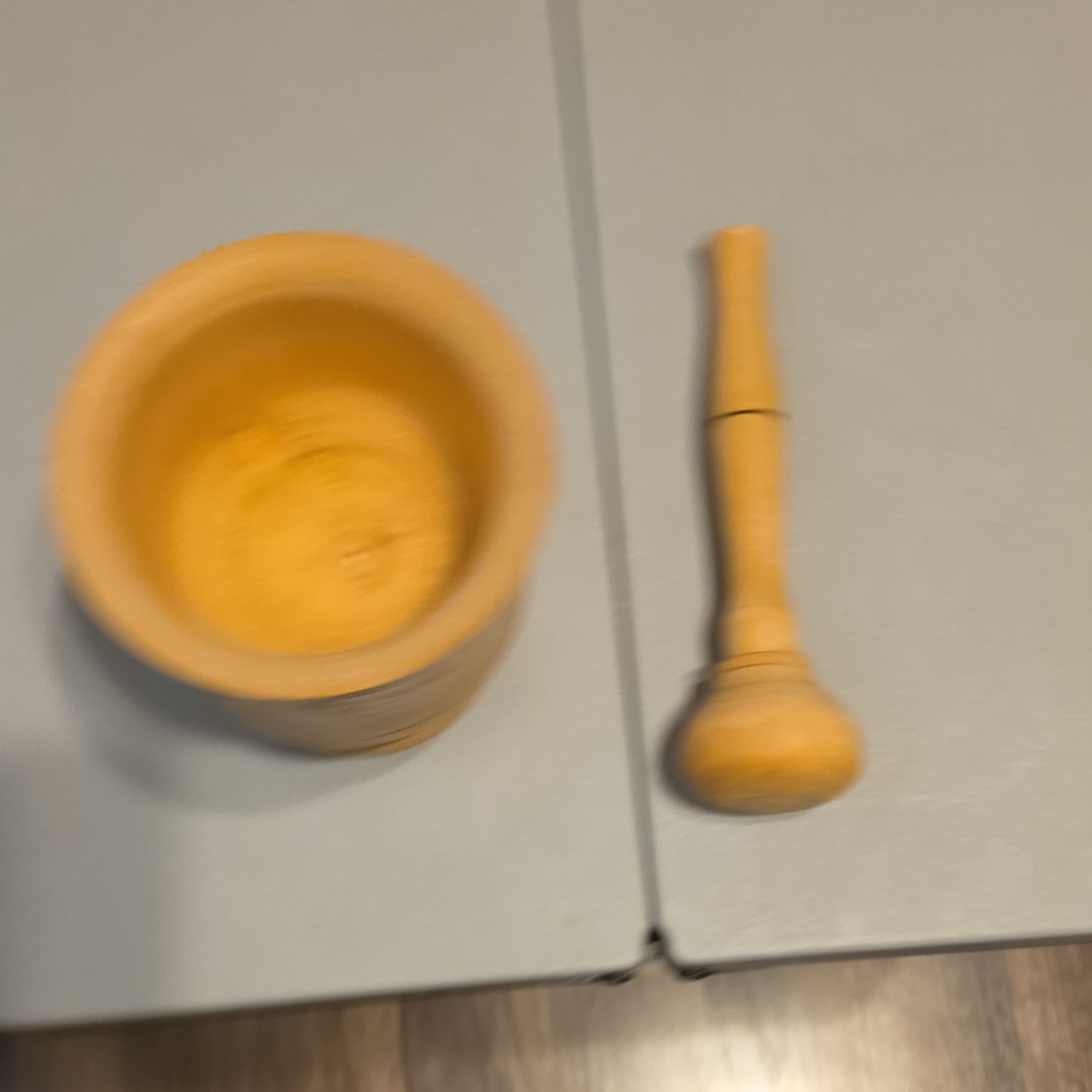 Wood Mortar & Pestle Set Solid Plain Light Yellow/Beige 5" Dia 9" H Easy Clean gallery