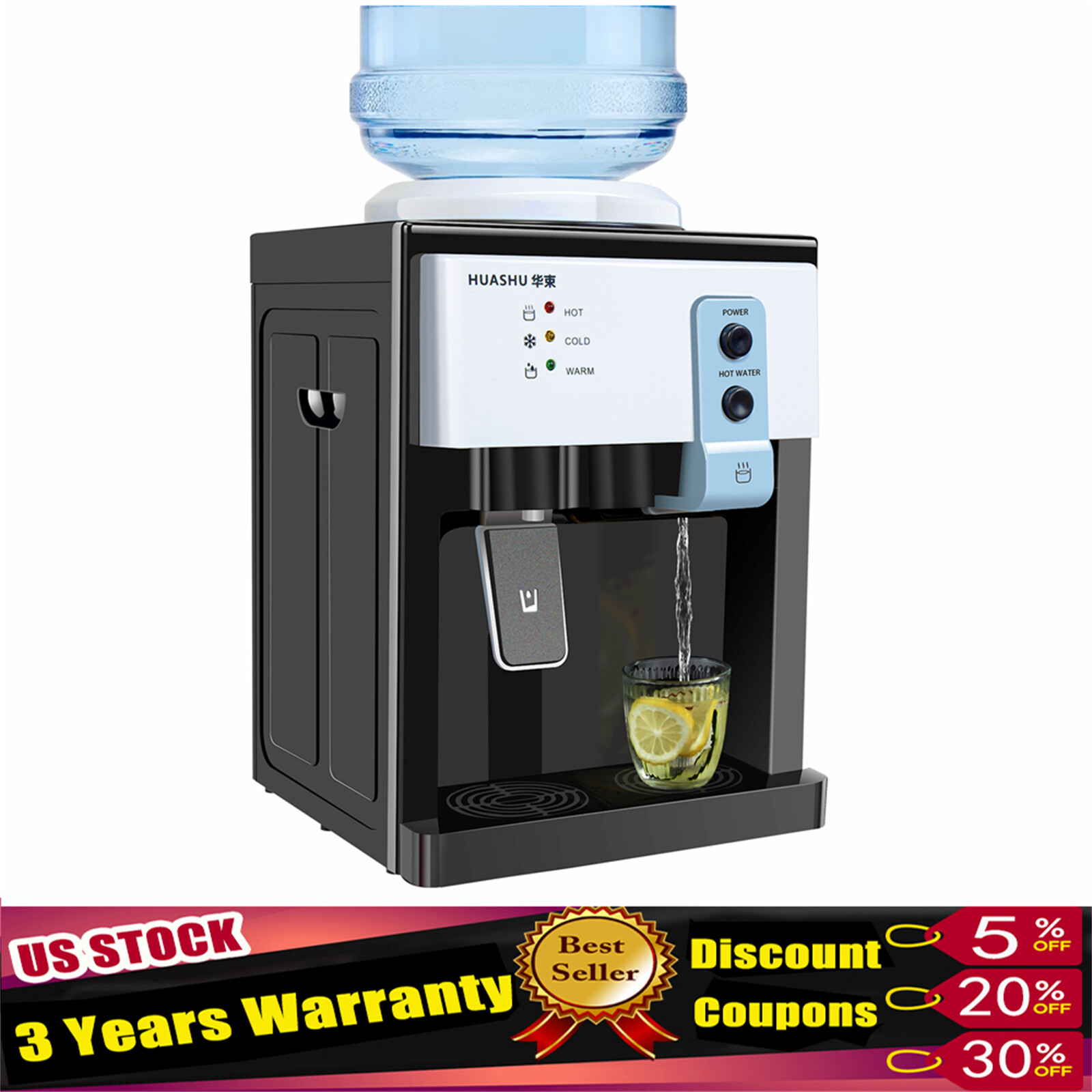 5 Gallon Top Loading Water Cooler Dispenser Countertop Hot+Cold Drinking Machine gallery