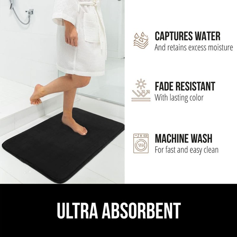 GORILLA GRIP® Memory Foam Bath Mat, Soft Absorbent Velvet 30" x 20", Black gallery