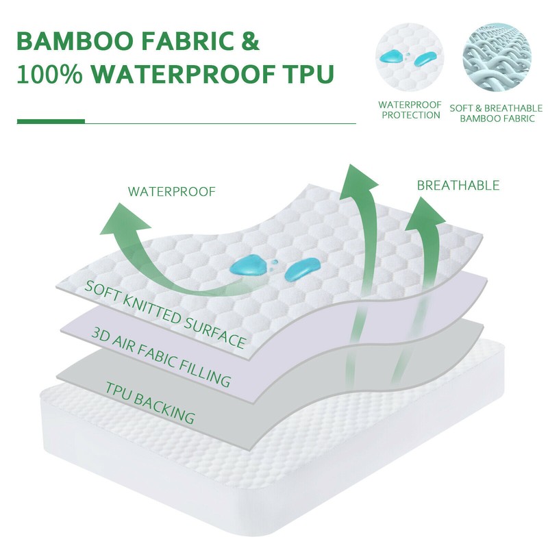 Bamboo Waterproof Mattress Protector Breathable 3D Air Mattress Cover All Sizes gallery