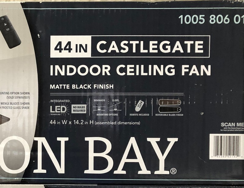 Hampton Bay Castlegate 44 in. Indoor LED Matte Black Ceiling Fan (Open) gallery