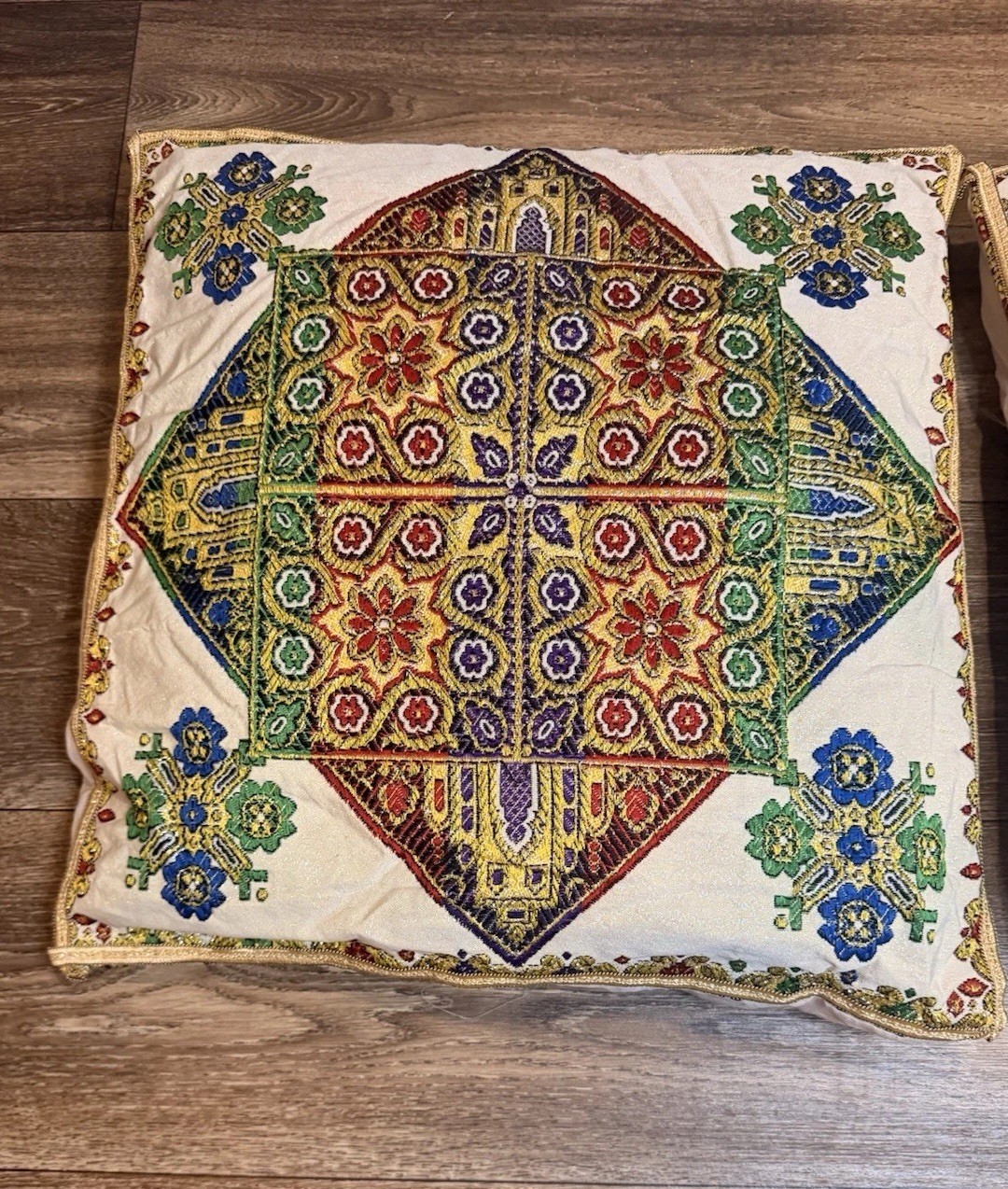Luxury Embroidered Tapestry Pillow Set Pair Middle Eastern Boho Geometric Gold gallery