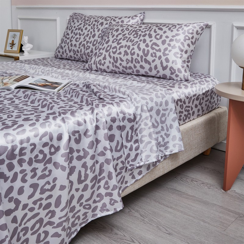 Leopard Pattern Sheet Set Soft Satin Silk Bed Sheet with Fitted Sheet Pillowcase gallery