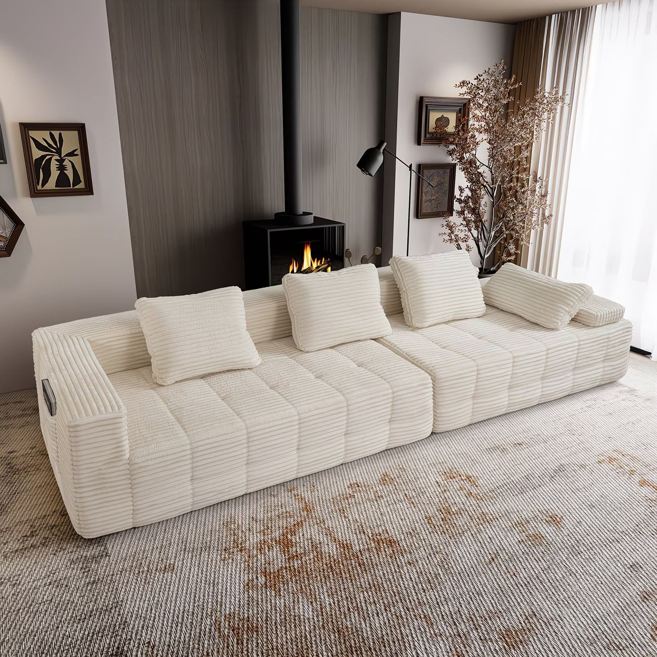 Modular Chenille Sectional Sofa LowProfile Ivory Vacuum Packed Pet Friendly gallery