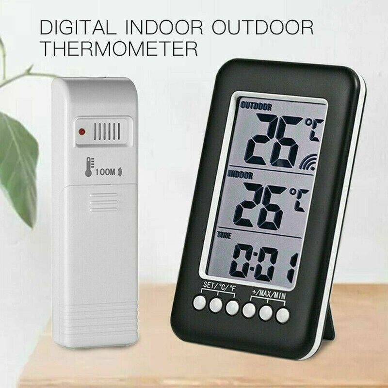 LCD Digital Thermometer Clock Indoor/Outdoor ℃/℉ Wireless Temperature Meter gallery