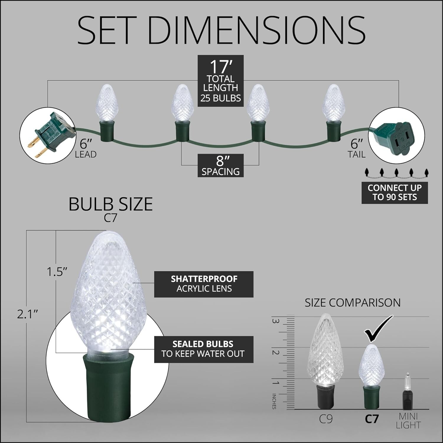25 LED Christmas Light Set C7 Indoor Outdoor Home Holiday Party String Lights gallery